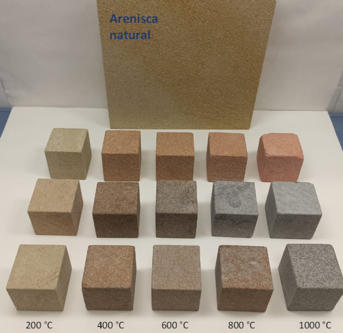 Natural sandstone with controlled colour modification